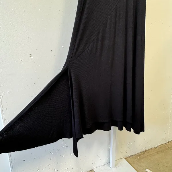 Kinly Black Ribbed Knit Sleeveless Asymmetrical Handkerchief Hem Maxi Dress XS/S - Image 5