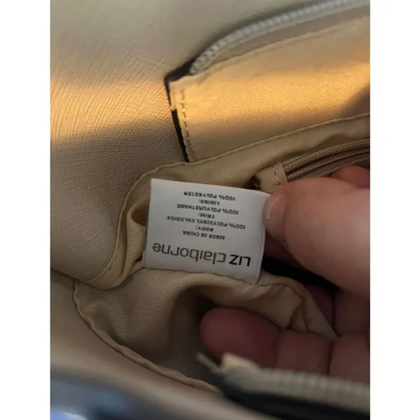 Liz Claiborne Beige Saffiano Crossbody Bag Bamboo Handle Geometric Metallic - Image 13