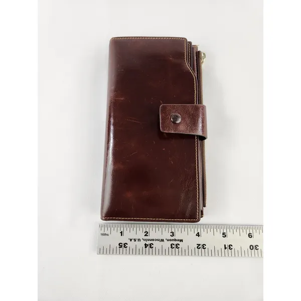 Twenty Card Slots ID Leather Brown Full Size‎ Wallet Coins Money Zipper Holder - Image 7