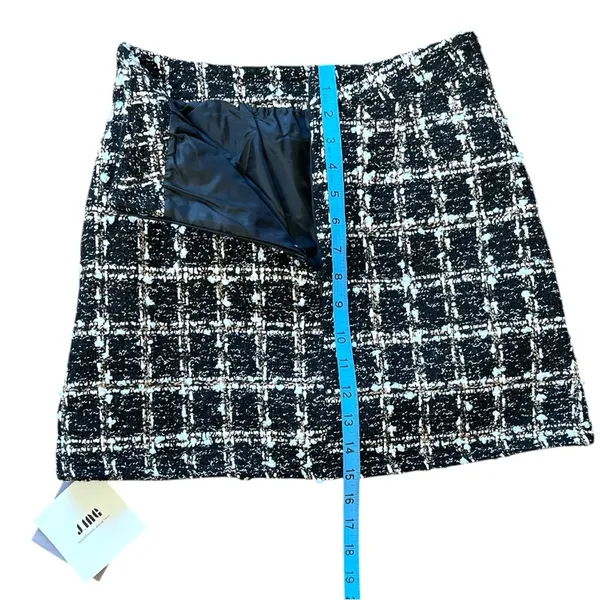 NWT J.ING Chic Black White Gold Tweed Plaid Sequins Mini Skort Skirt Size S - Image 4