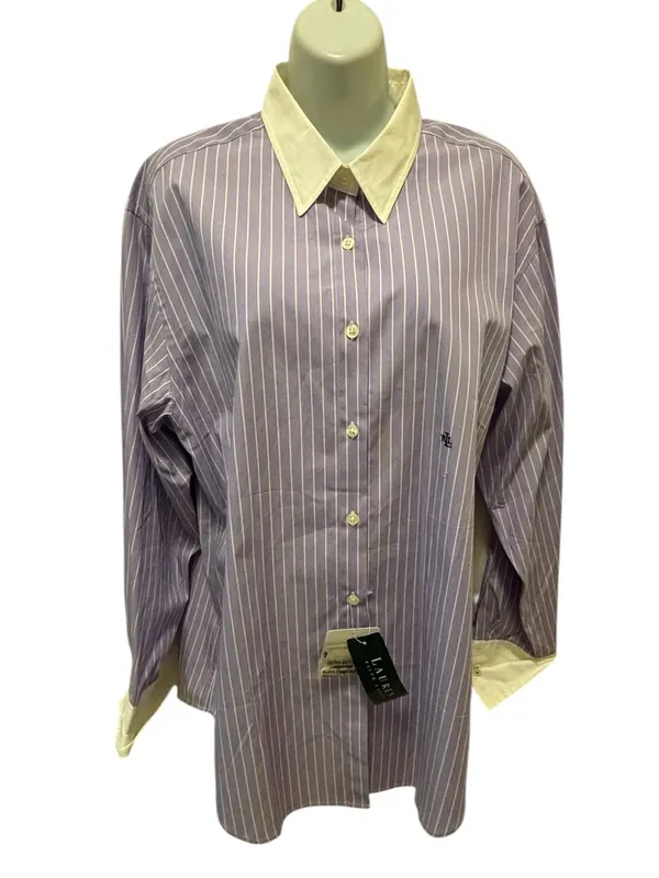 Lauren Ralph Lauren Pinstripe English Garden Blouse Sz 14 Button Up 100% Cotton - Image 4