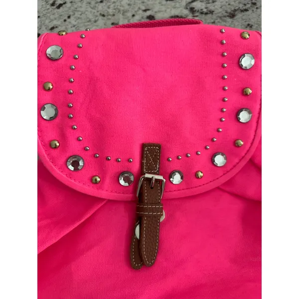 Victoria's Secret PINK Neon Hot Pink Studded Rhinestone Full Size Y2K Backpack - Image 2