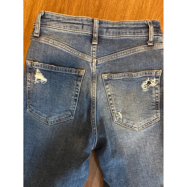 Abercrombie & Fitch High Rise Straight Distressed Jeans‎ Medium Wash Blue 26 - Image 6