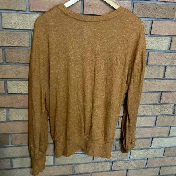 By Anthropologie Ribbed Wrap Sweater Golden Yellow Long Sleeve V Neck Size XL - Image 3