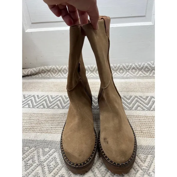 Gentle Souls Tan Suede Mid-Calf Lug Sole Zipper Brody Boots US 9 Kenneth Cole - Image 5
