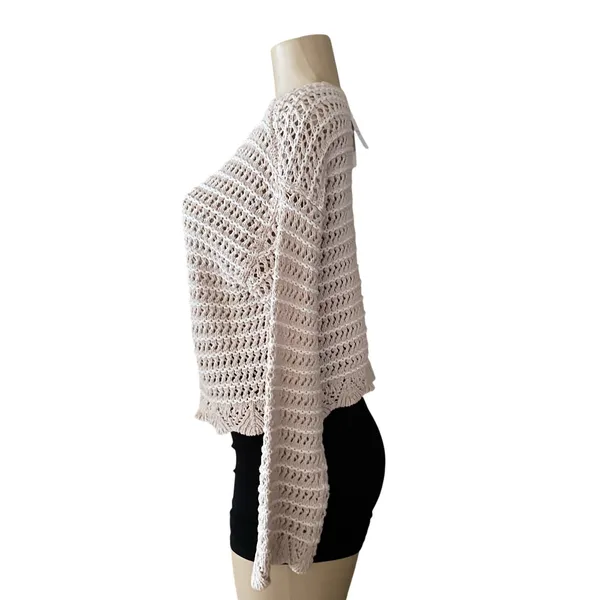 American Eagle Crochet Knit Sweater Women’s S Beige Open Knit Long Sleeve NWT - Image 3