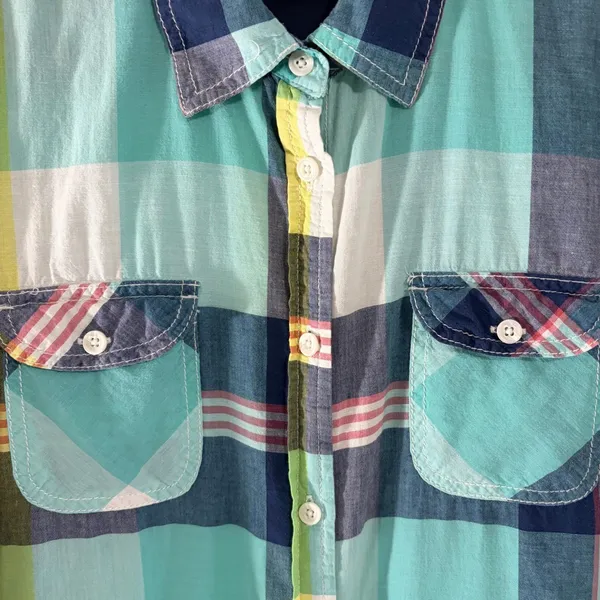 American‎ Eagle Outfitters Teal Plaid Button Down Shirt Womens Large L/G Cotton - Image 11