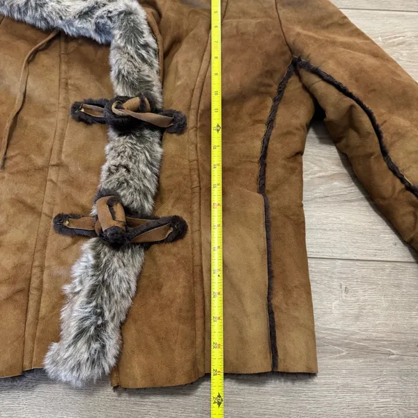 Donna Salyers Fabulous Furs Jacket S Brown Faux Suede Shearling Fur Y2K Boho - Image 6
