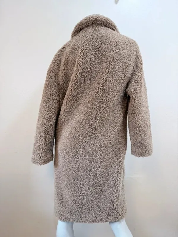 Cozy Chic Plush Teddy Fleece Mid Length Clean Girl Oversized One Button Coat Sm - Image 9