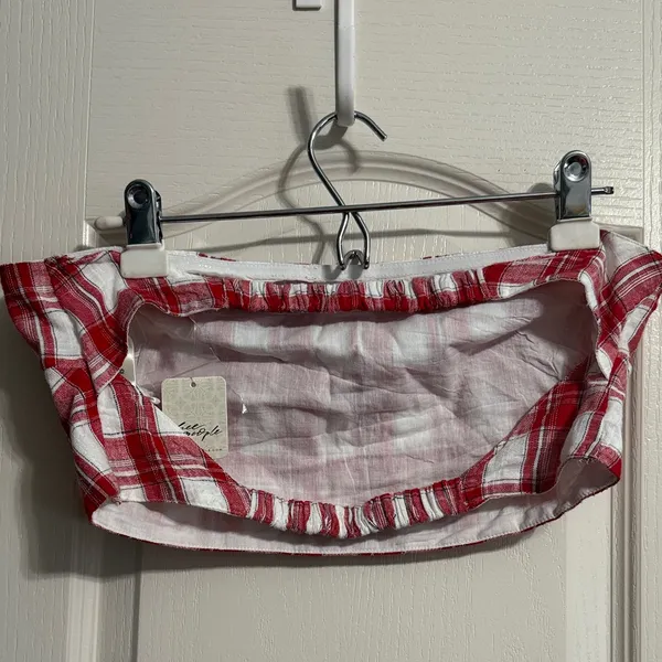 NWT Free People After You Red Plaid Crop Top Cottagecore Coastal Cowgirl - Image 3
