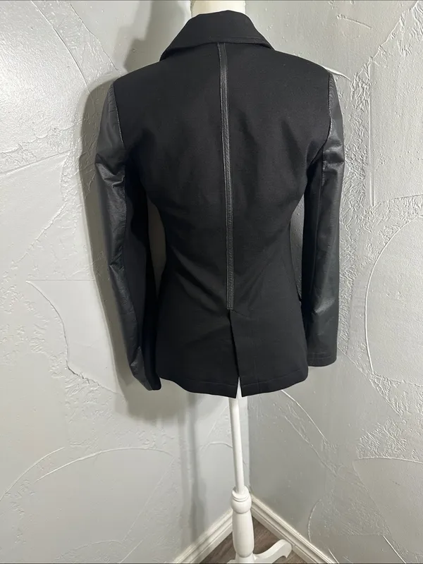 Neiman Marcus Black Leather-Trim Blazer - Image 5