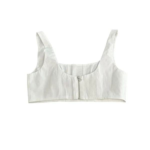 Staud Wells Corset Top Poplin White Cotton Zip‎ Back Sleeveless Bra Sz 0 #GG9-1 - Image 4