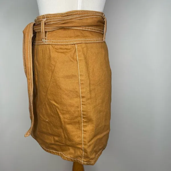 Forever 21- Orange/Brown High Waist Retro Tie Belted Denim Skirt - Image 4