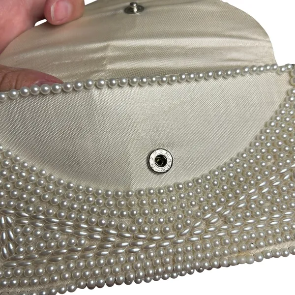 VTG 50s Pearl Beaded Clutch Japan White Evening Bag Glam Coquette Bridal Wedding - Image 10