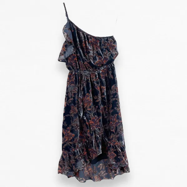 Adelyn Rae Angie Dress One Shoulder Velvet Floral Ruffle Small New With Tags - Image 3