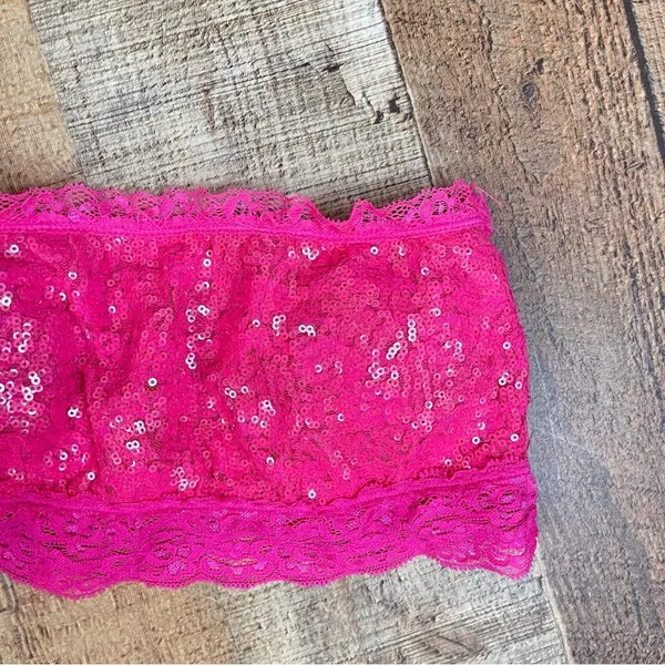 Tarea Rue 21 Medium Juniors Sequin Lace Hot Pink Bandeau Bra Top - Image 9