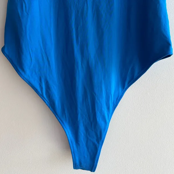 ZARA Bright Blue Highneck Racerback Tank Bodysuit, Size Large - Image 12