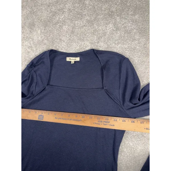 Madewell Shirt Womens Large Blue Square‎ Neck Long Sleeve Stretch Knit Top - Image 4