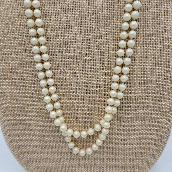 Vintage Womens Double Strand Faux Pearl Necklace 28" Cream Fashion Accessories - Image 4