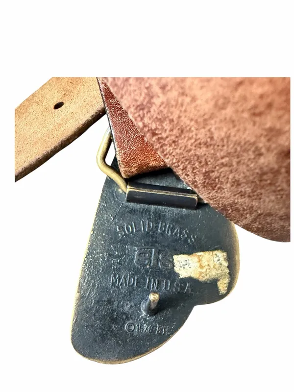 Vintage 70s leather brass buckle belt medium - Image 4