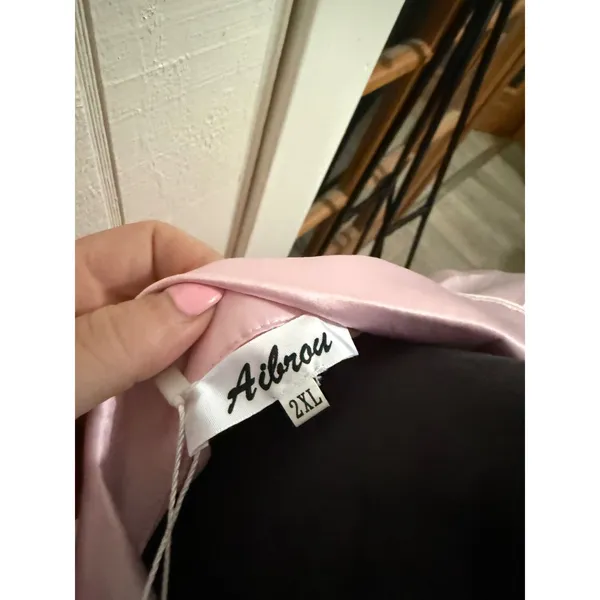 Aibrou Pink Satin Pajama Set Women 2XL Long Sleeve Button Down PJs NWT - Image 10