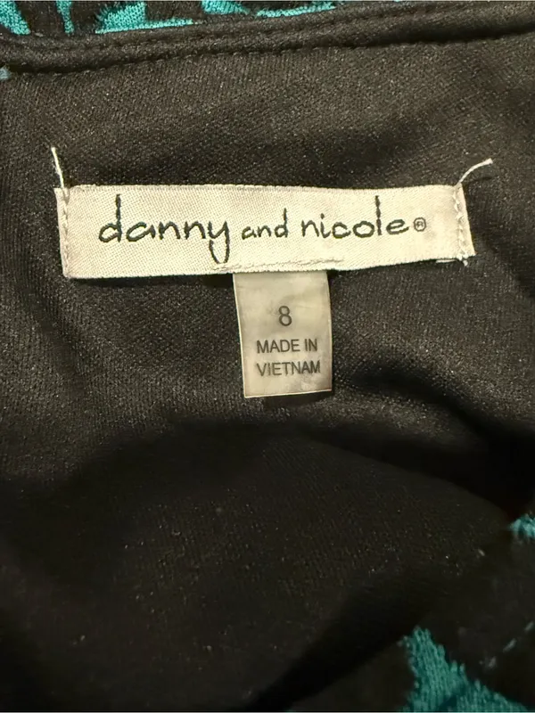 Danny & Nicole Teal and Black Damask Fit-and-Flare Dress - Image 4