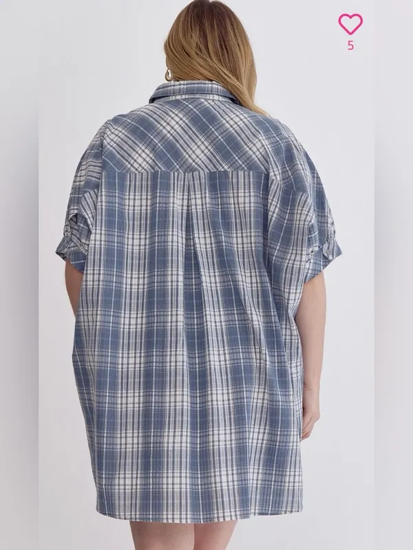 New!Entro Boutique Plaid collared button half sleeve mini dress Size 2X - Image 6