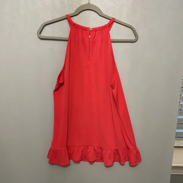 Michael Kors Womens Halter Top Coral Ruffle Hem Keyhole Neck Large - Image 3
