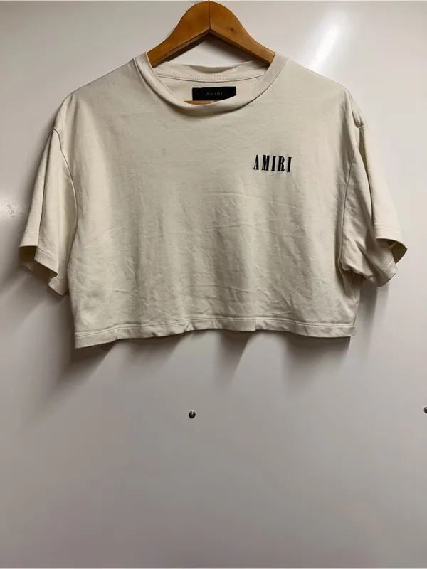 Amiri cropped core logo cotton t-shirt 100% cotton alabaster beige size 6 UK10 - Image 7