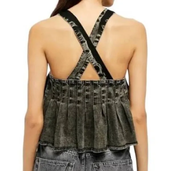 NWT Free People Marina Denim Top in Washed Black Sz. XS - Image 3