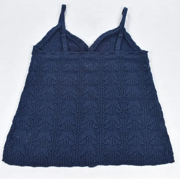 Aerie Navy Blue Pointelle Knit Button Front Camisole Sweater Tank Top Small - Image 4