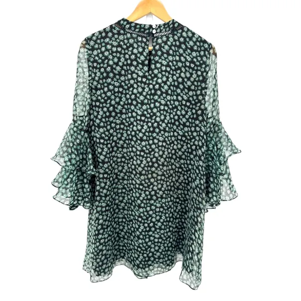 Ranna Gill Anthropologie‎ Floral Mirror Sequin Ruffle Sleeve Mini Dress M - Image 5