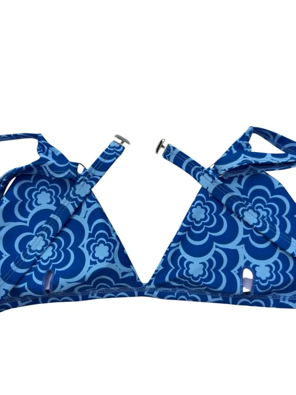 Blue Retro Floral Cheeky Bikini Set XL High Leg Triangle Swimwear Y2K Boho Beach - Image 14