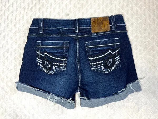 Womens Cut off Blue Jean Shorts 2 Mid Rise Denim Cut off by Hincapie Western - Image 5