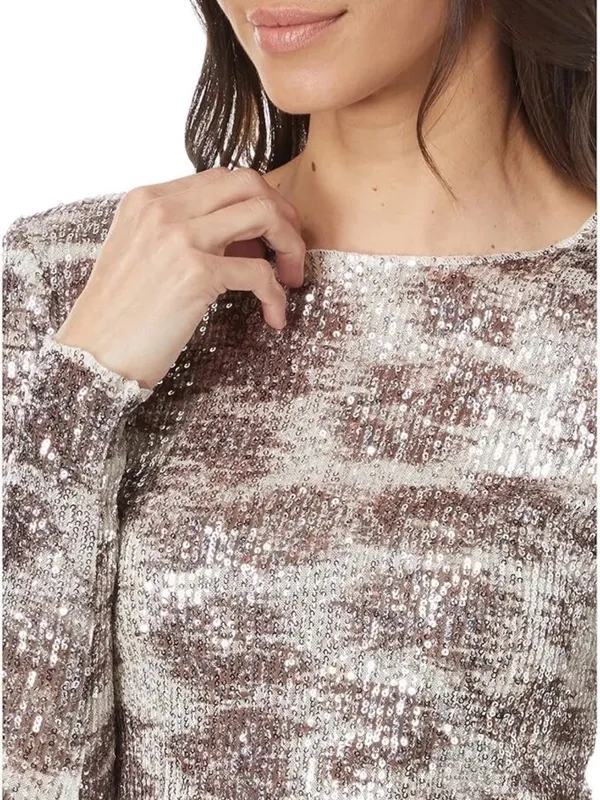 Free People gold rush long sleeve sequins top large NWT - Image 2