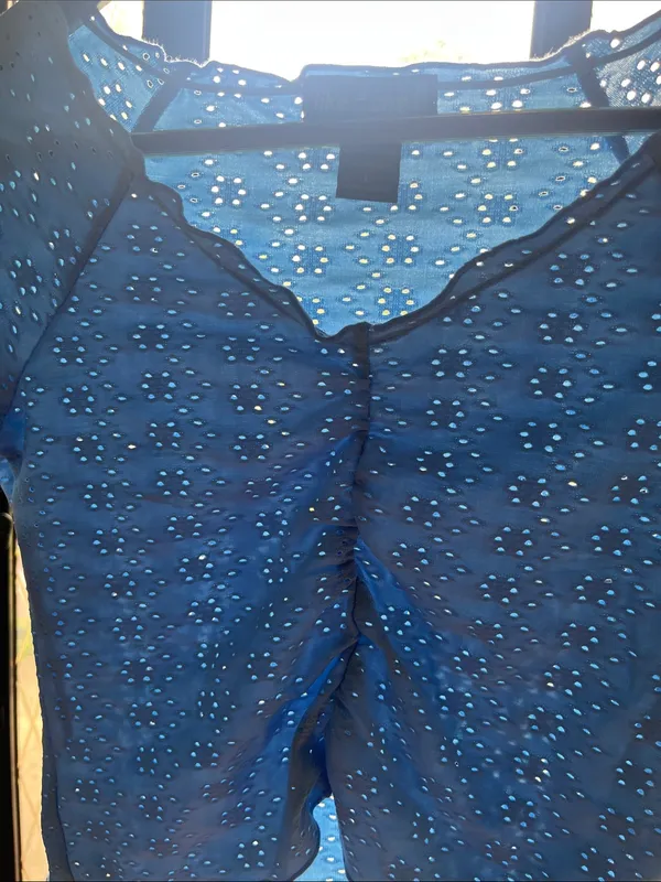 like an angel Powder Blue Eyelet Ruched V-Neck Crop Top - Image 5