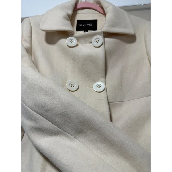 Nine West Womens Cream Wool Blend Double Breasted Cropped Pea Coat Jacket Size 6 - Image 10