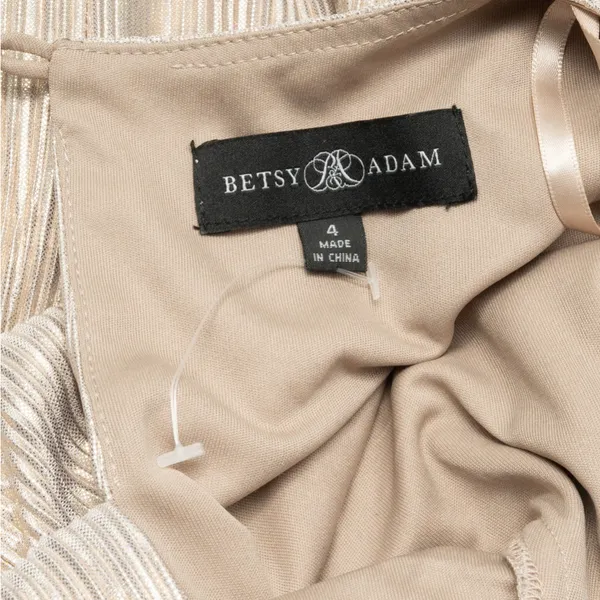 Betsy & Adam - Gold‎ Metallic Pleated Long-Sleeve Mini Dress - Image 3