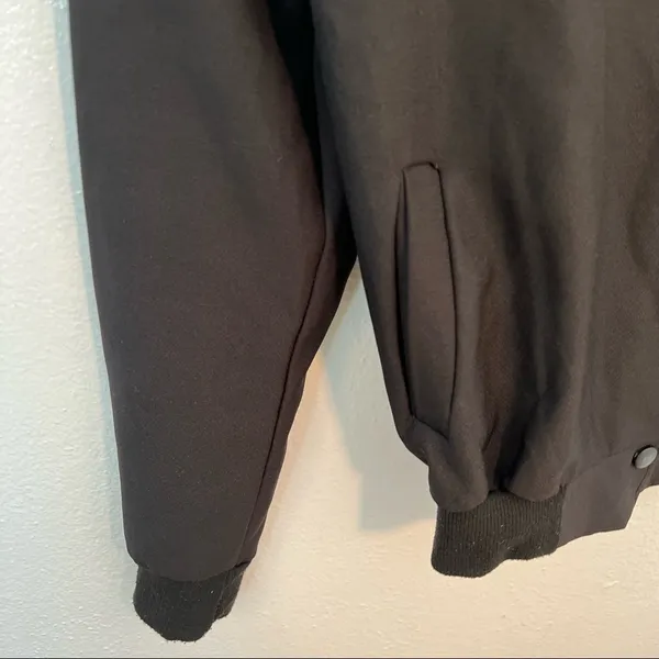 Women's Size Medium Stand Collar‎ Buttons Crop Coat Black White Long Sleeve Snap - Image 6