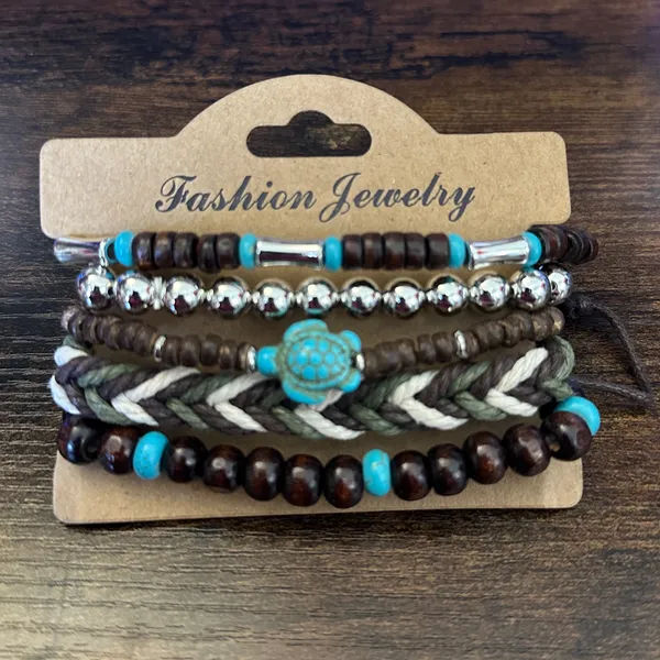 Turquoise & Brown Boho Layered Bracelet Set - Image 2