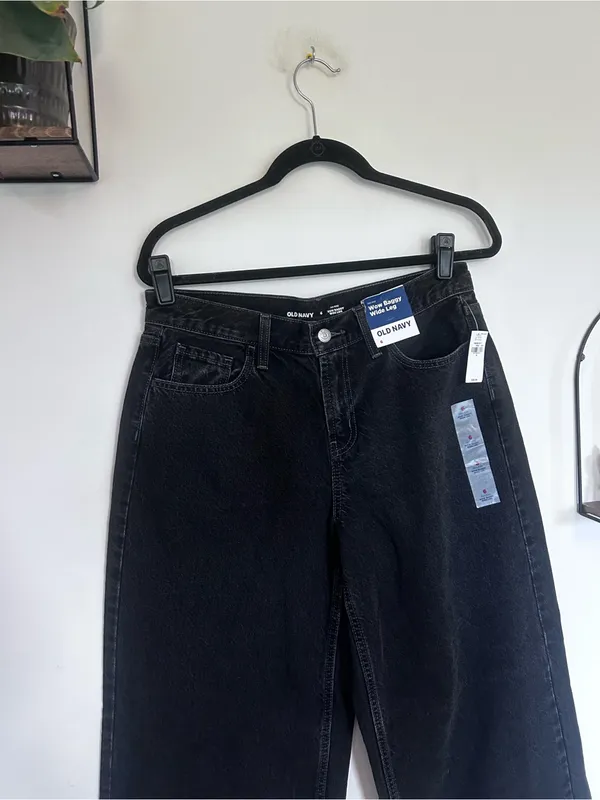NWT Old Navy Black Wow Mid Rise Baggy Wide‎ Leg Jeans Size 6 - Image 3