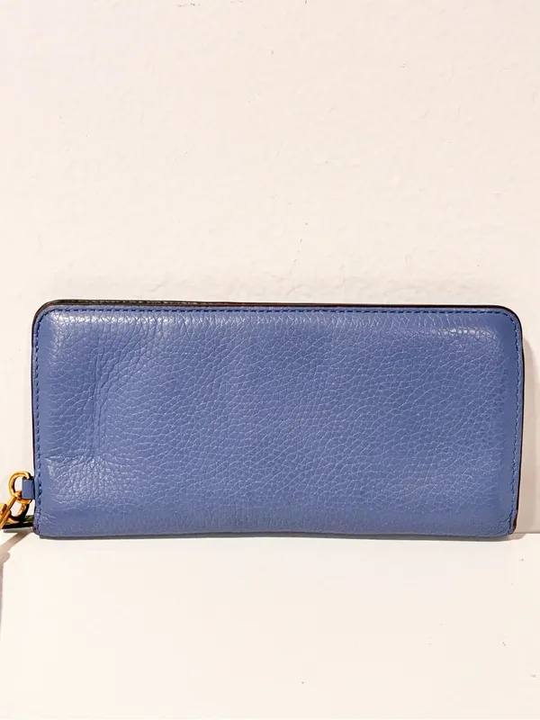Tory Burch Blue Pebbled Leather Robinson Wallet Snap Button - Image 4