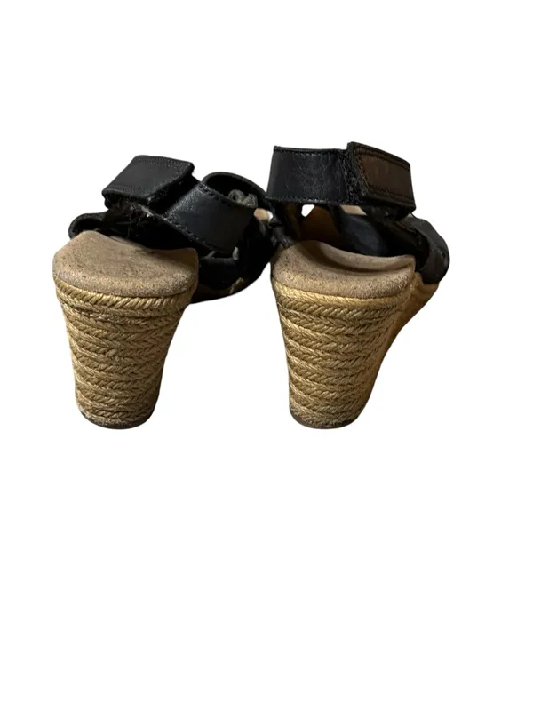 Clarks Lafley Krissy Black Leather Espadrille Wedge Sandals Womens Size 7.5 M - Image 3