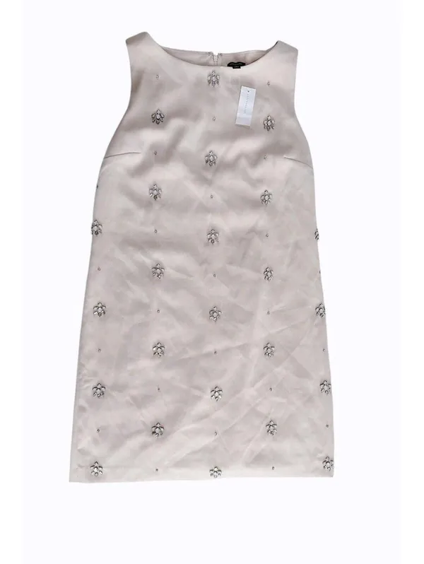 (RFB1) Ann Taylor Women's Beige Jeweled Sleeveless Shift Dress Size 12 Spring - Image 2