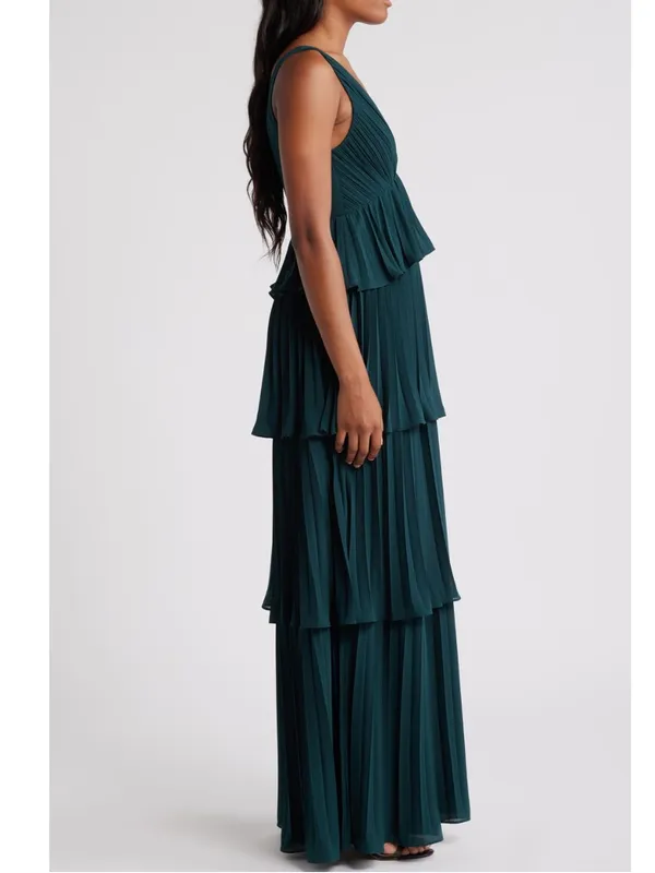Lulus Emerald Green Tiered Pleated Gown New! - Image 3
