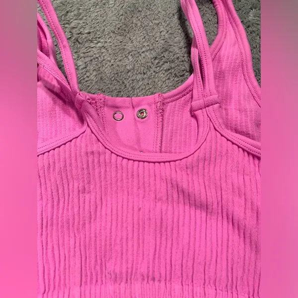 Aerie Pink Ribbed Button-Up Crop Top XS - Image 6
