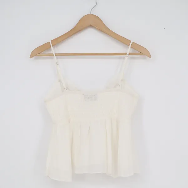 VICI Cream White Ruffle Tie Front Smocked Peplum Camisole Top Small - Image 4