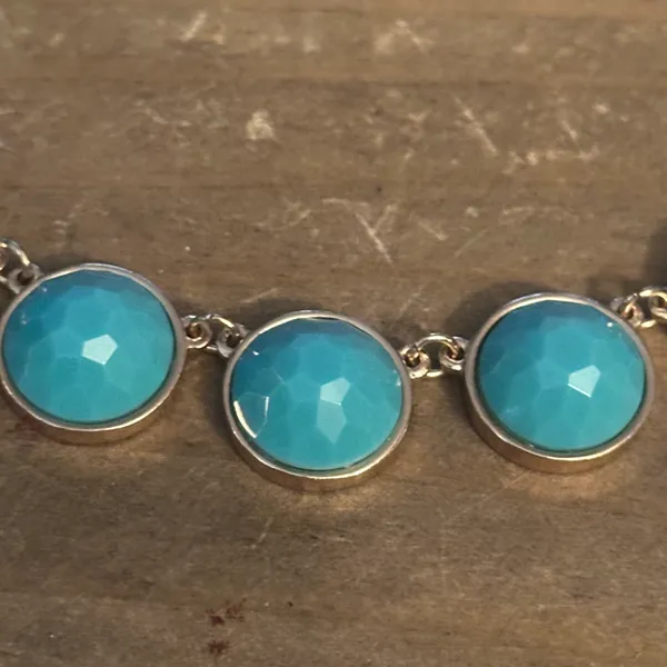 Gold tone turquoise link collar necklace - Image 2