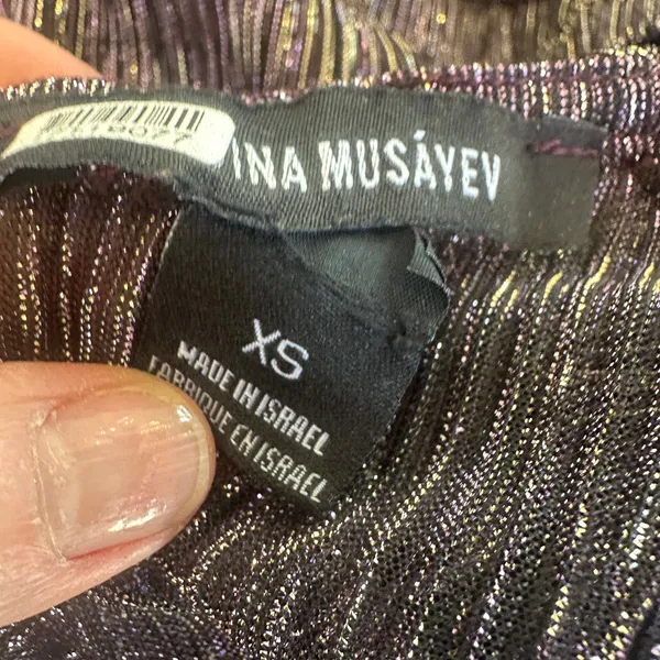 Sabina Musayev Purple Tiered Ruffle Mini Dress XS Plisse Metallic Cocktail $285 - Image 13