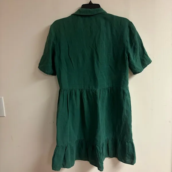 ZARA Tiered Linen Mini Dress Kelly Green Collared Short Sleeve size XS - Image 3